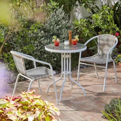 (174/Mez) Lot RRP £120. 5x Eloise Bistro Items. 1x Eloise Bistro Garden Table Natural With Glass Ta