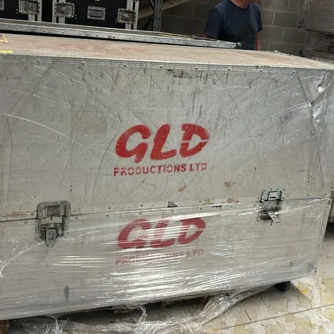 Large Flight Case including 4 Seater Modula Leather Sofa in Black