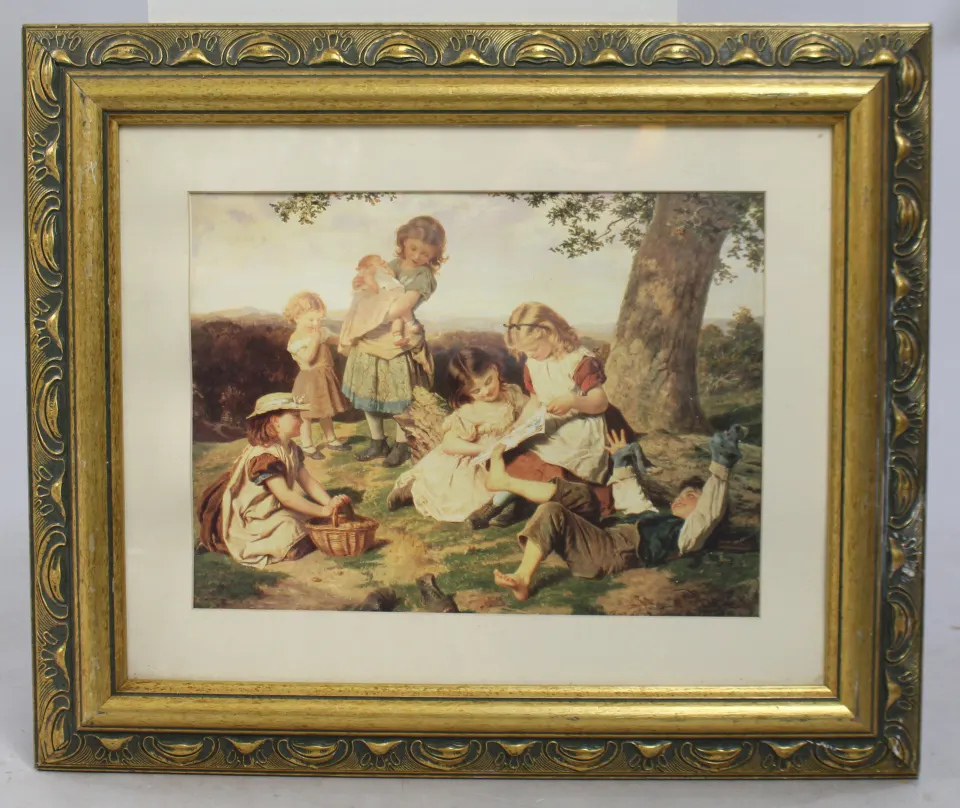 Print of Country Children Set in Gilt Frame