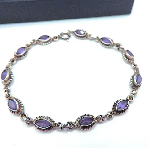 Vintage Artisan Sterling Silver Amethyst Gemstone Bracelet