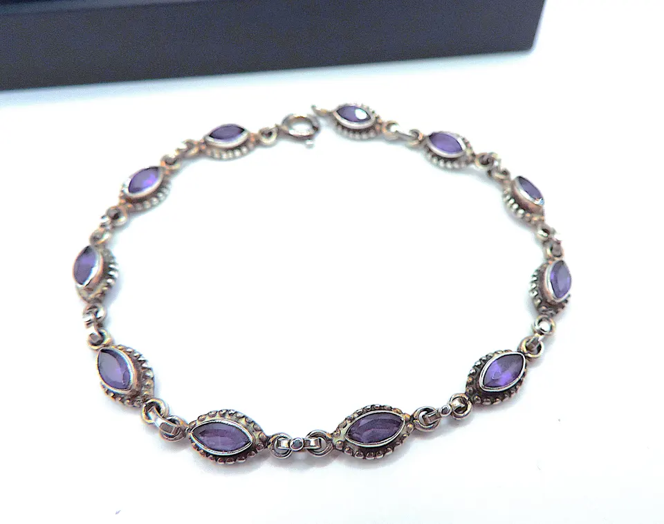 Vintage Artisan Sterling Silver Amethyst Gemstone Bracelet