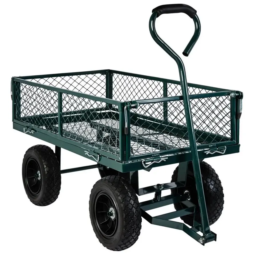 (171/Mez) RRP £79. Mesh Gardeners Cart. Powder Coated Steel Frame. Fold Down Sides. PU Tyres. 120KG