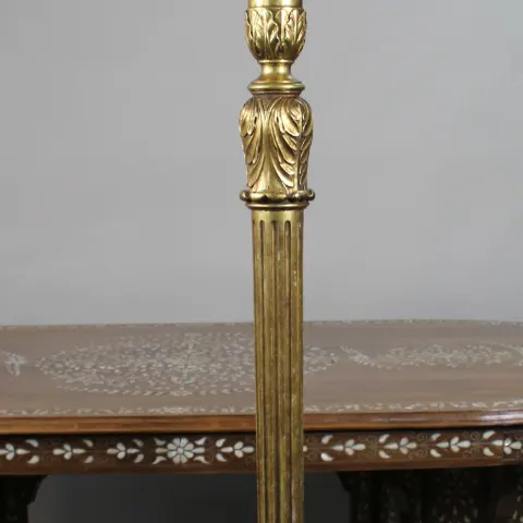 Fine Early 20th Century Giltwood Floor Lamp with Handmade Silk Shade