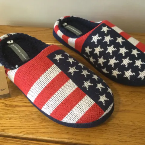 Men's Dunlop, “USA Stars and Stripes” Memory Foam, Mule Slippers, Size L (10/11)