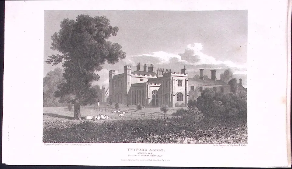Twyford Abbey Ealing London Antique 200 Years-Old Steel-Engraving-271