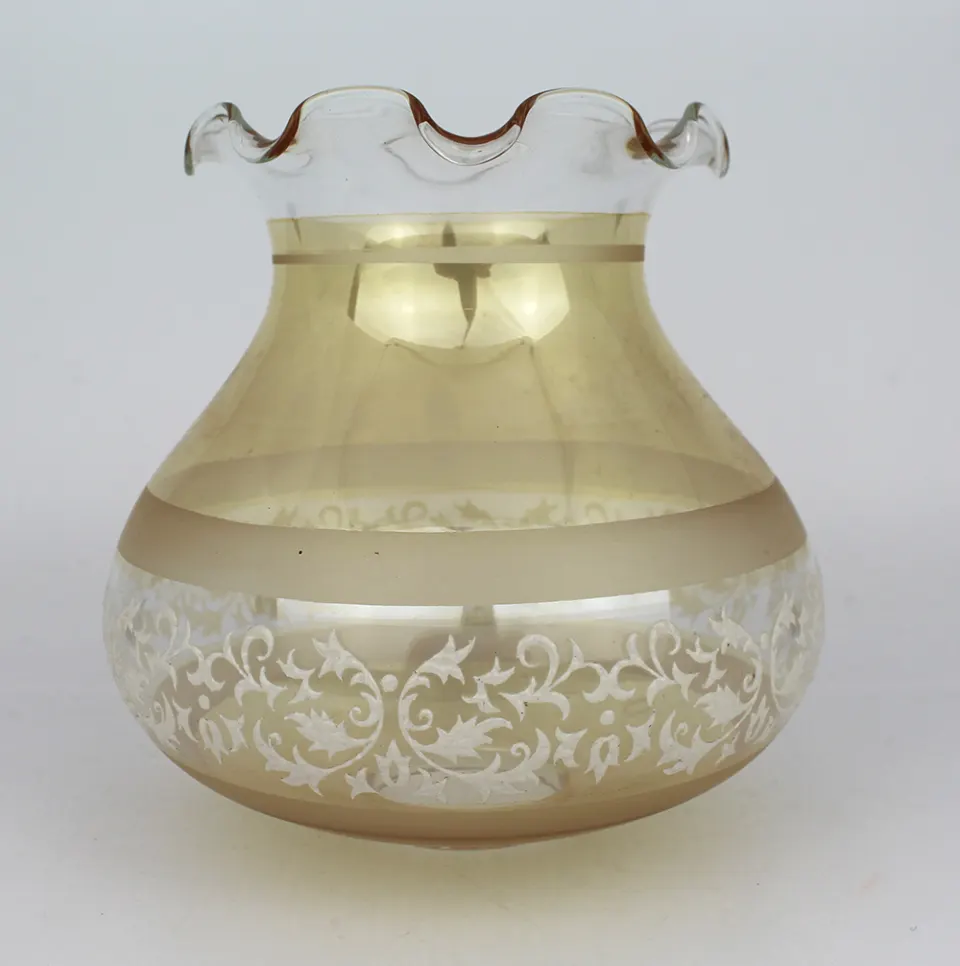 2 x Vintage Acid Etched Fancy Bell Form Glass Lampshades