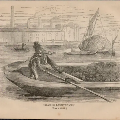 London Thames Lightermen Victorian Antique 1864 Henry Mayhew Print.