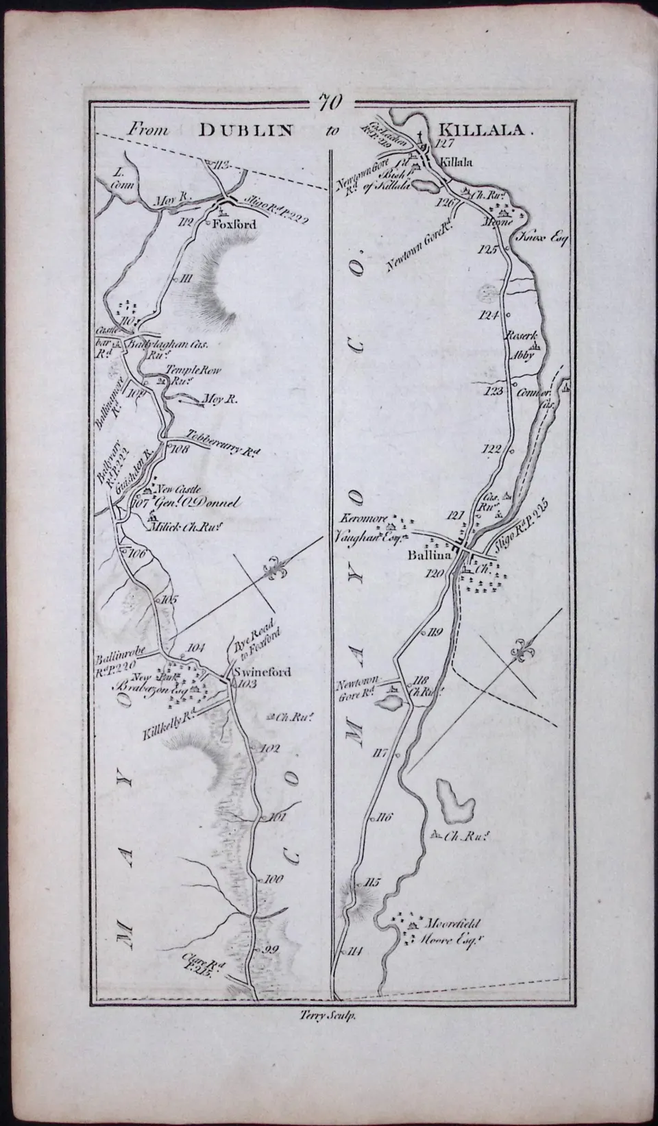 Ireland 245 Years -Old Antique Road Map Killala,  Boyle, Roscommon-70