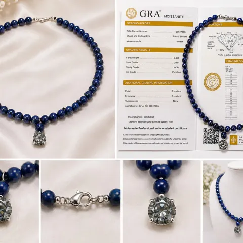 Natural Blue Topaz Beaded Necklace 9mm with Gemstone Pendant