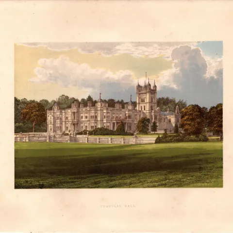 Underley Hall Cumbria Gilt-Edge Coloured Antique Book Plate.