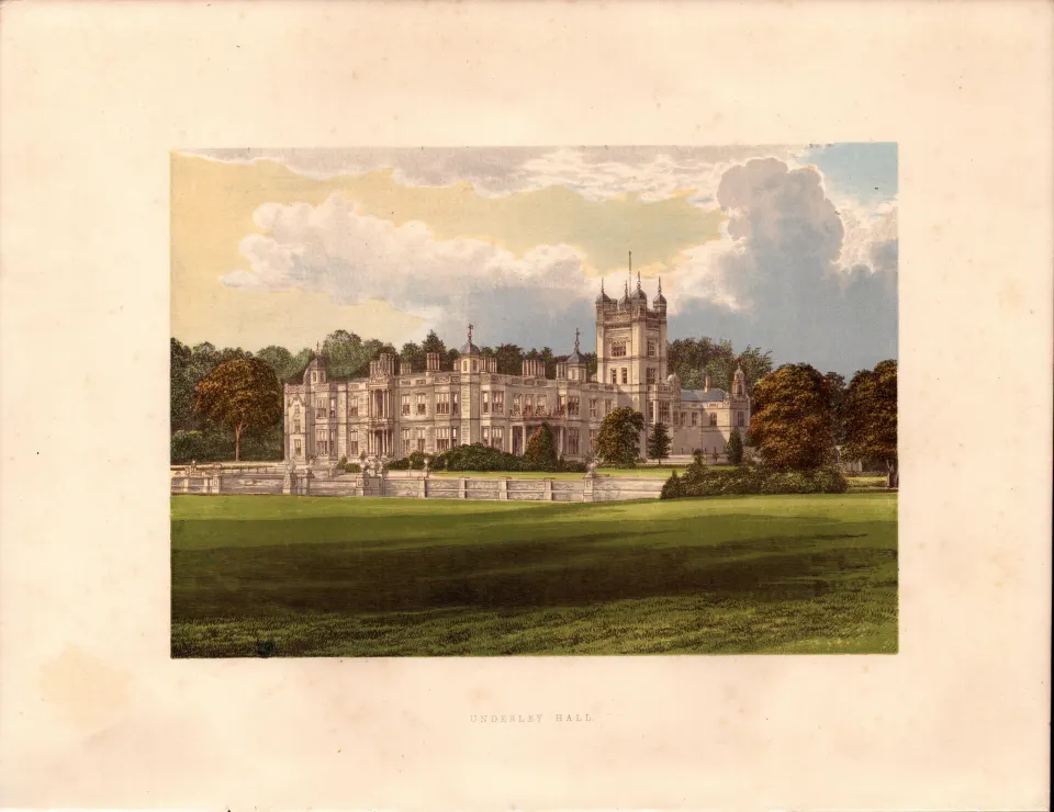 Underley Hall Cumbria Gilt-Edge Coloured Antique Book Plate.