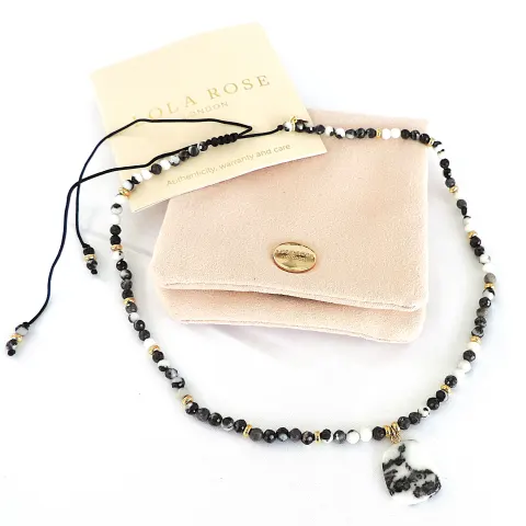 Lola Rose London Black & White Zebra Jasper Gemstone Necklace 'New'
