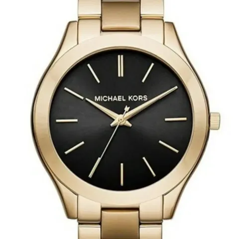Michael Kors  MK3478   Ladies Slim Runway Watch Gold Bracelet Black Dial