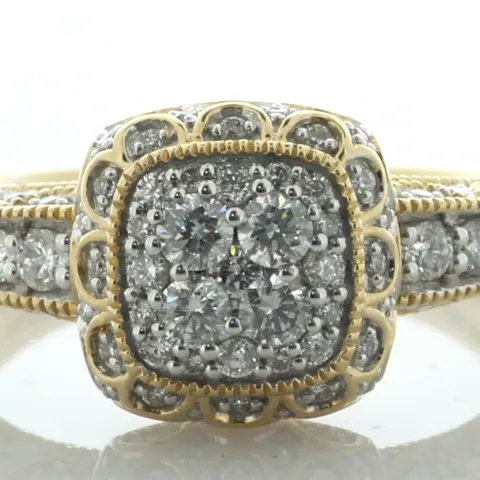 14ct Yellow Gold Cushion Shaped Cluster Diamond Ring 1.00 Carats