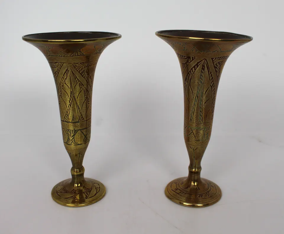 Pair of Indian Brass Trumpet Vases