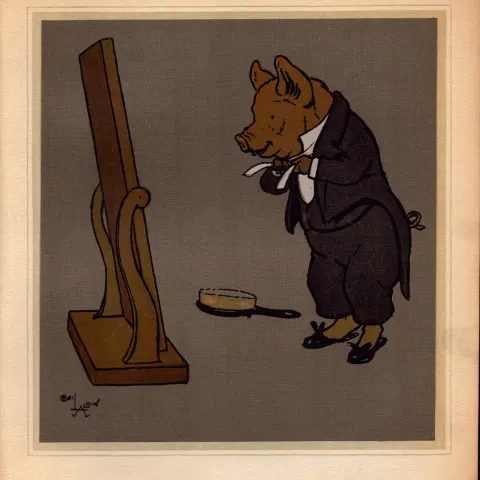 Cecil Aldin Merry Party Rare Antique Book Plate “Peter Pig Boxing”.