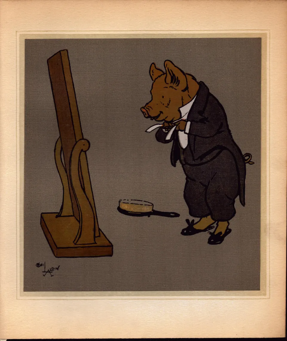 Cecil Aldin Merry Party Rare Antique Book Plate “Peter Pig Boxing”.