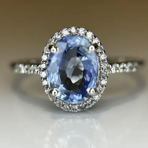 Beautiful 1.73CT Unheated Ceylon Cornflour Blue Sapphire Diamonds & 18k Gold