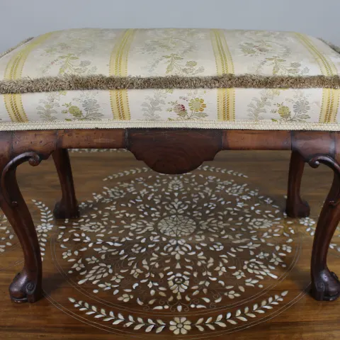 Carved Walnut Upholstered Footstool c.1930