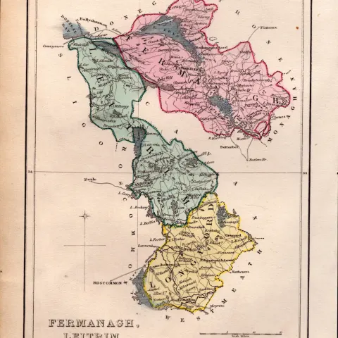Fermanagh Leitrim & Longford Antique 1850’s Map Mrs Hall Tour of Ireland.
