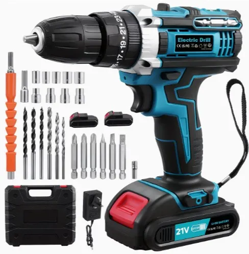 High-Power Cordless Drill, 21V Impact Drill & Screwdriver Set with 2 Batteries L1c