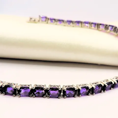 Sterling Silver Amethyst Tennis Bracelet 13.5 Carats New With Gift Box