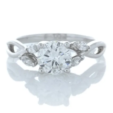 18ct White Gold Single Stone Diamond Ring With Marquise Set Shoulders (1.00) 1.16