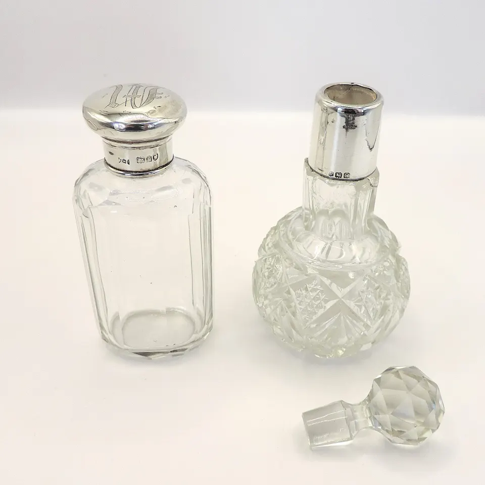 2 x Antique Sterling Silver Topped Cologne/Perfume Bottles