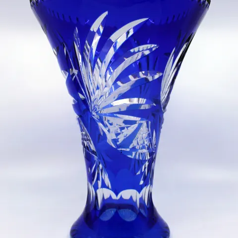 Tall Mid 20th c. Stourbridge Blue Overlay Crystal Flower Vase