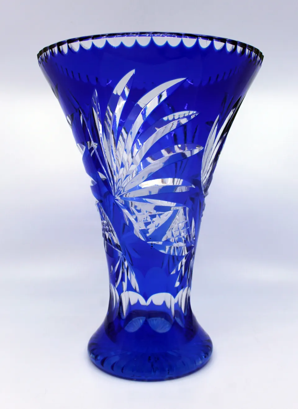 Tall Mid 20th c. Stourbridge Blue Overlay Crystal Flower Vase