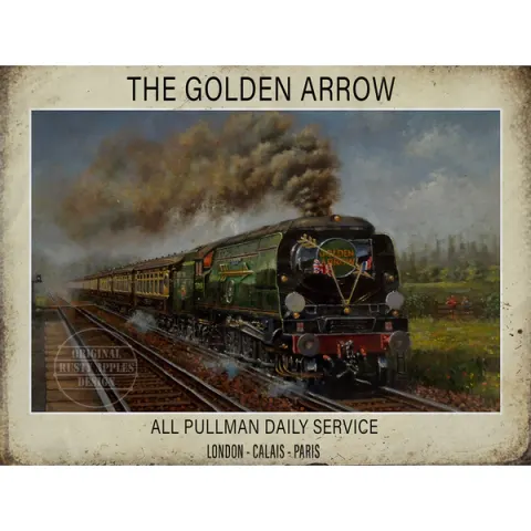 The Golden Arrow To Paris Steam Train Large Metal Wall Art.