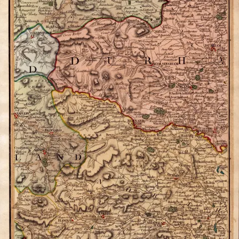 Durham Bishop Auckland Darlington John Cary’s Antique George III 1794 Map.
