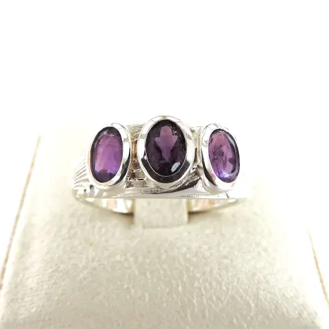 925 Silver Amethyst Trilogy Gemstone Ring 'New'