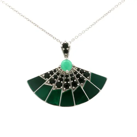 HRD Certified Sakota Emerald, Malachite & Black Spinel Pendant – 925 Sterling Silver