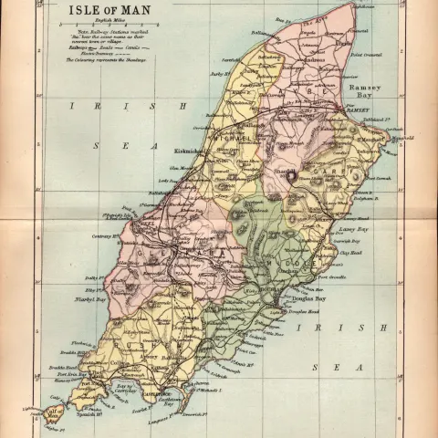 The Isle Of Man 1895 Antique  Queen Victoria Coloured Map.