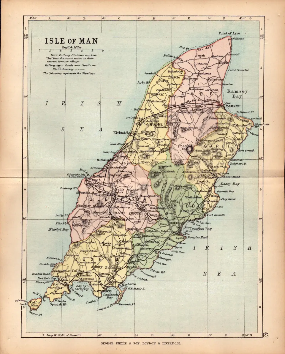 The Isle Of Man 1895 Antique  Queen Victoria Coloured Map.