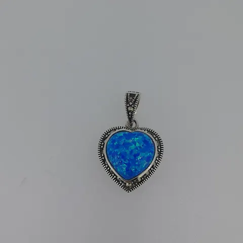 Silver Pendant Set With Synthetic Opal and Faceted Marcasite Stone