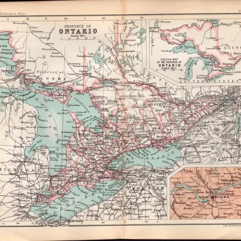 Canada Ontario Province Double Sided 126 Years-Old Antique 1896 Map.