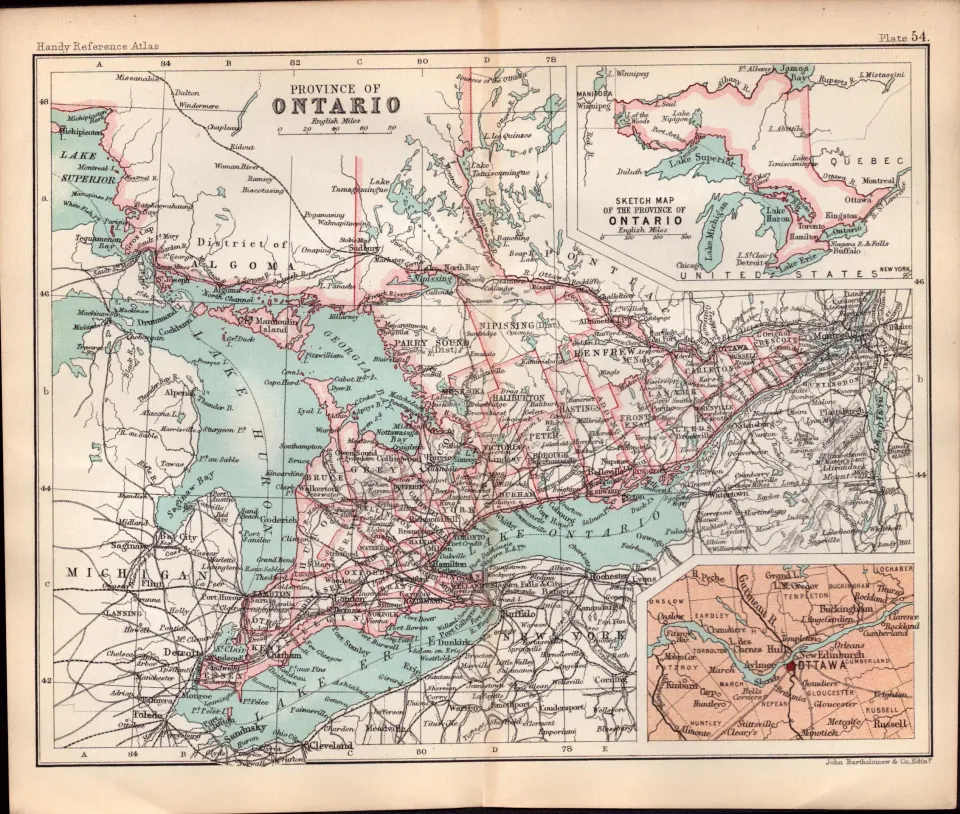 Canada Ontario Province Double Sided 126 Years-Old Antique 1896 Map.