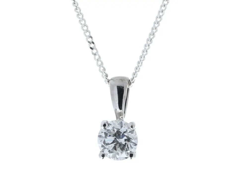 9ct White Gold Single Stone Wire Set Diamond Pendant 0.40