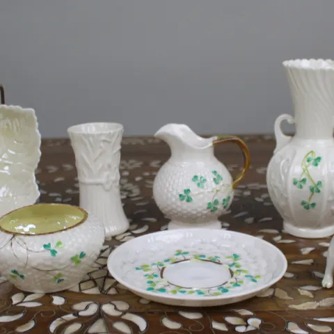Collection of 10 Irish Belleek Antique & Vintage Porcelain Pieces