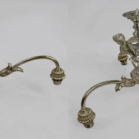 Pair of Vintage Silver Metal Cherub Three Light Chandelier