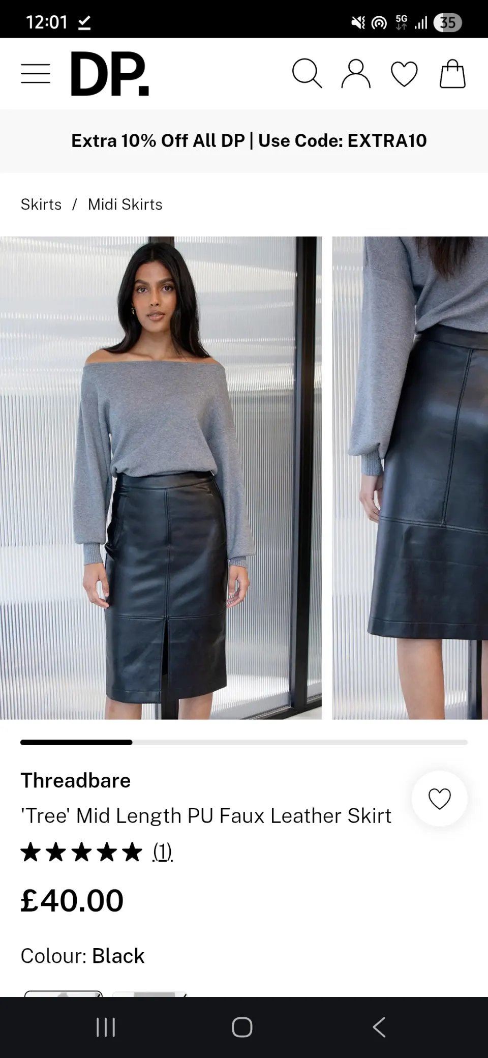 Brand New Threadbare 'Tree' Mid Length PU Faux Leather Skirt Size UK 10