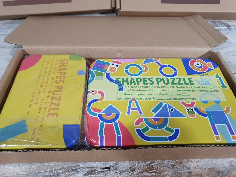 3 x Children's Wooden Shapes Puzzle. In two metal tins. 35 wooden pieces & puzzle cards. Rrp £21