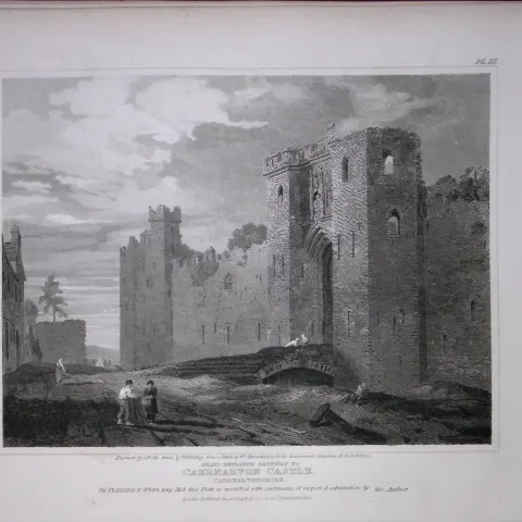 Caernarvon Castle Wales 190 Years-Old Rare John Britton Antique Steel Engraving-118