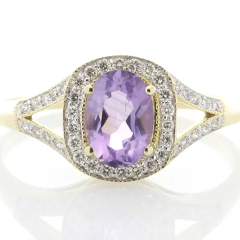 9ct Yellow Gold Amethyst And Diamond Halo Set Ring