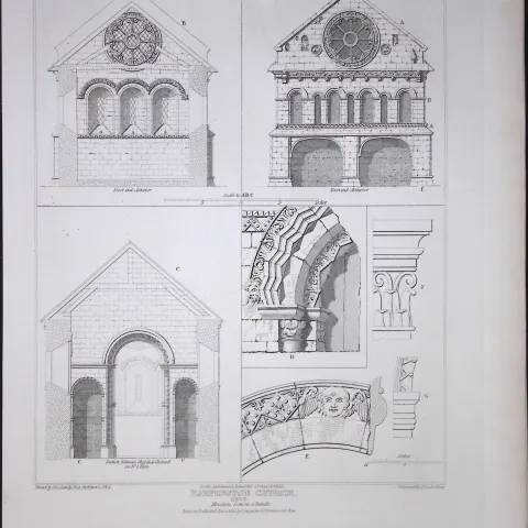 Barfreston Church Kent 190 Years-Old Rare John Britton Antique Steel Engraving-69