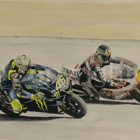Barry Sheene & Valentino Rossi Imaginary Race Metal Wall Art