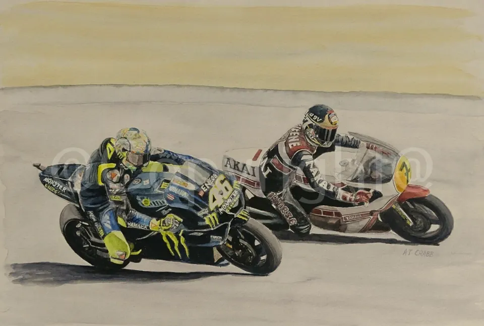 Barry Sheene & Valentino Rossi Imaginary Race Metal Wall Art