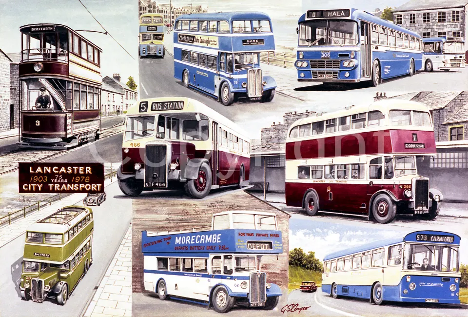 Lancaster City Transport Montage Large Metal Wall Art.